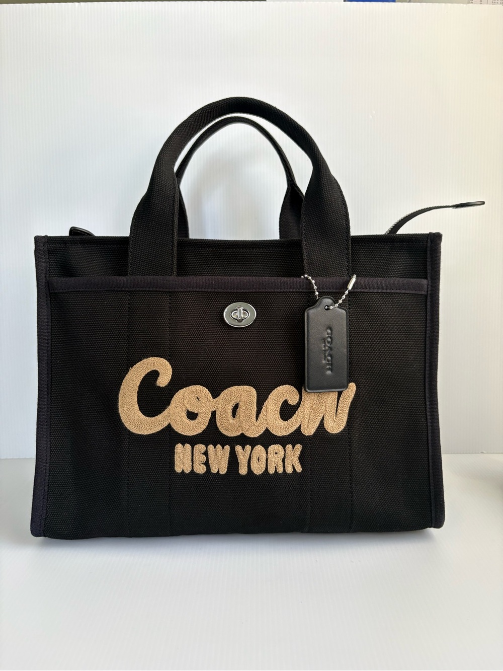 Coach Cargo Tote Bag  26 Black/Silver  Canvas EUC